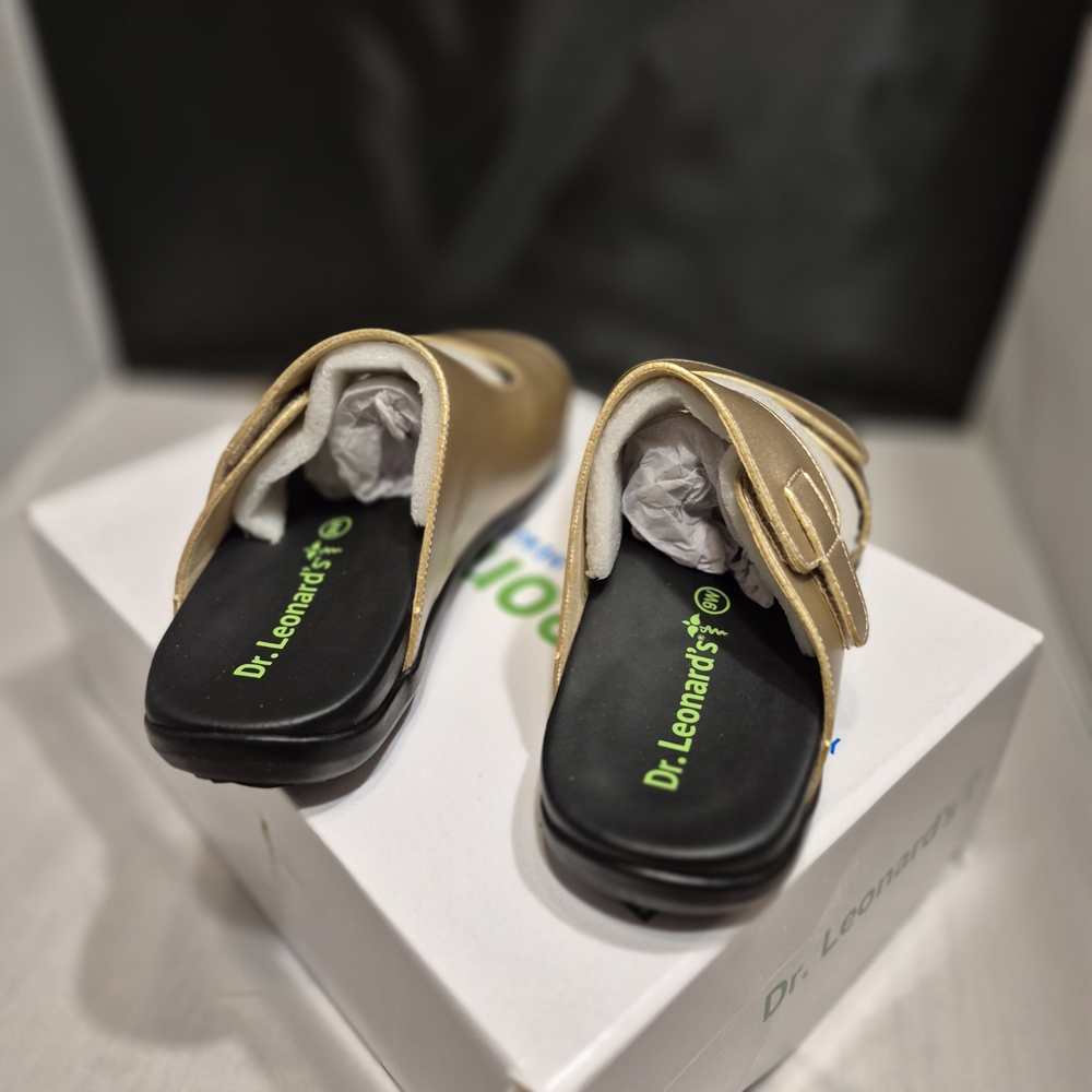 New Dr. Leonards Gold and Black Open-Toe Sandals Sz 9W - Picture 5 of 10